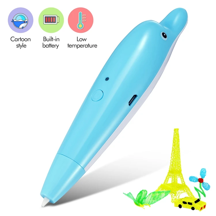 3d drawing pen pcl for kids dolphin cute shape with 1000mah built-in battery and multiple colors pcl filament wholesale
