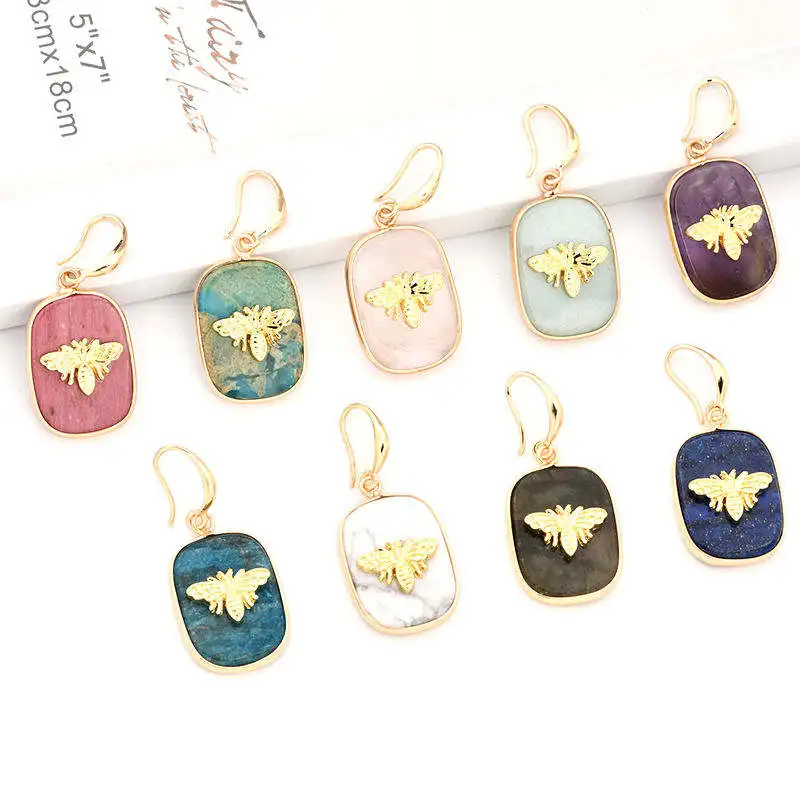 Factory Offer Gemstone Dangle Earring Fashion Trendy Jewelry Bee Charm Gem Stone Earring
