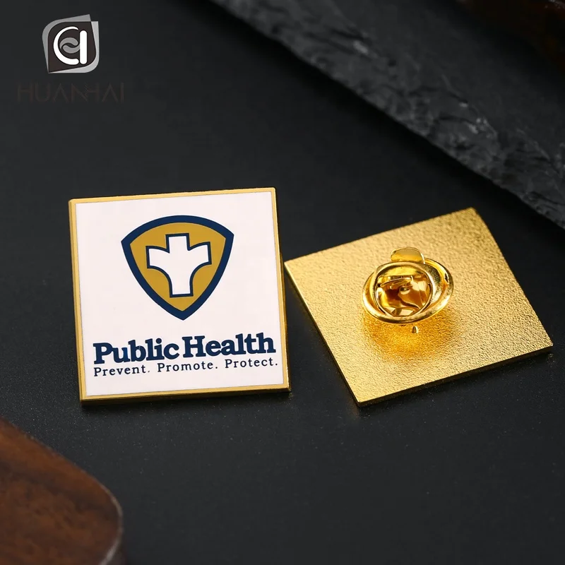 custom gold plated metal blank square printing sublimation logo brooch pins badge