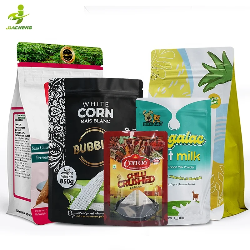 custom logo food grade reusable heat seal aluminum flat bottom stand up pouch zip lock mylar bag for powder products packaging