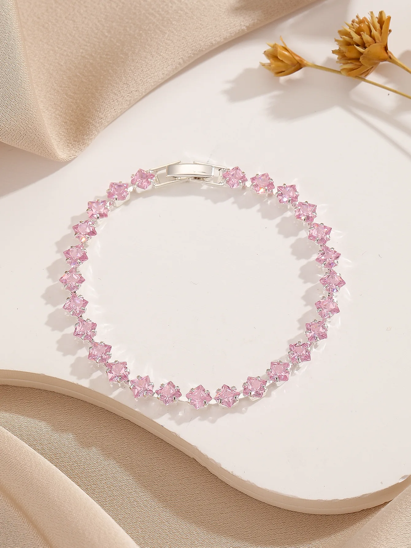 Versatile High-End Diamond-Studded Thin Crystal Bracelet New Style Personalized Trend for Parties Colorful Brass Jewelry