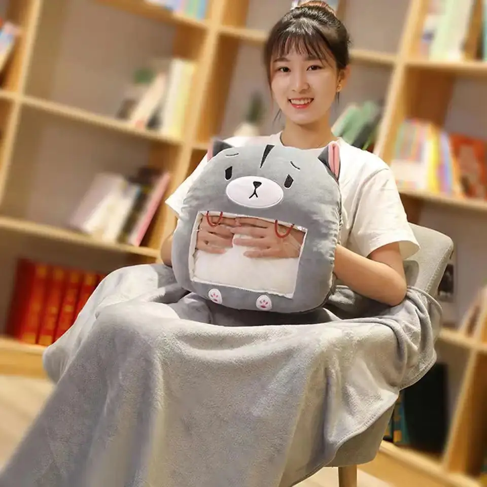 Hot Sale 3 in 1 Plush Pillow Soft Flannel Blanket Stuffed Cute Rabbit Plush Pillow Children Hand Warmer Bedroom Cushion Blanket