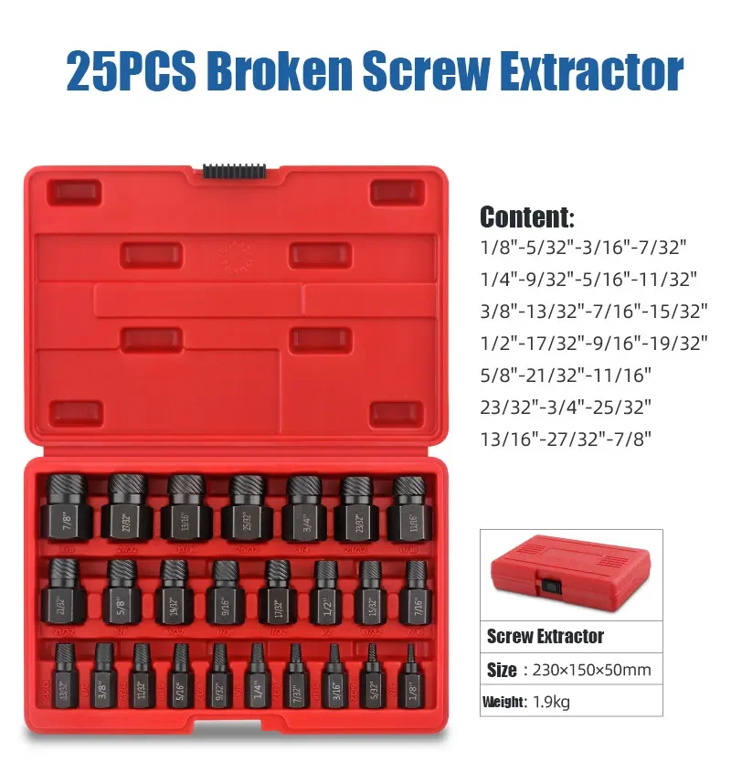 Wholesale Broken Bolt Extractor 25 pieces Damaged Screw Extractor Remover Set Hex Shank Screw Extractor Removal Tool Kit