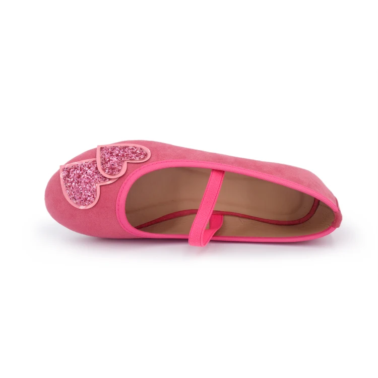 2023 New fashion glitter heart pattern girls flats dress shoes stylish comfortable kids ballerinas school shoes for children