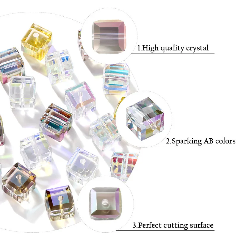 Wholesale shining square cube stick crystal  glass beads suger beads stones for jewelry Making accessories diy cube beads