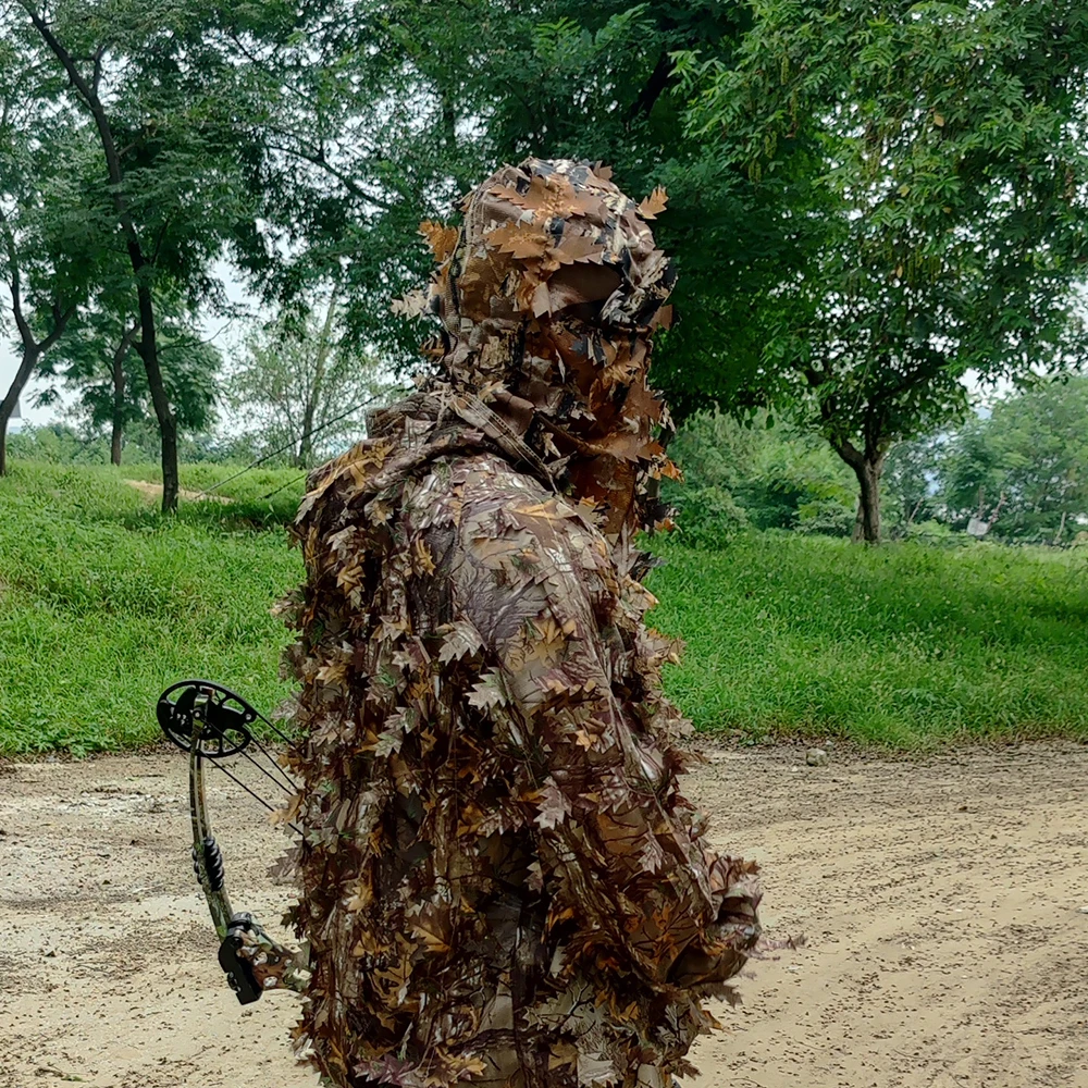 New Mens Lightweight 3D Leaf Hooded Camouflage Ghillie Suit Breathable Hunting Suit for Jungle Hunting Shooting