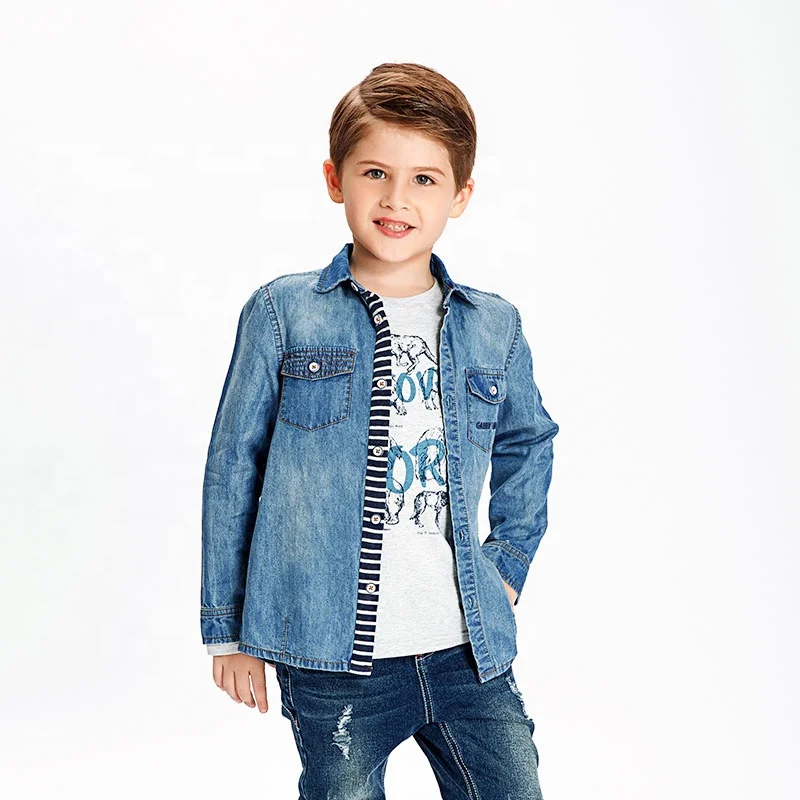 
Gabby Loop Kids Autumn Boys Soft Cotton Washed Distressed Jean Blouse Children Denim Shirts 
