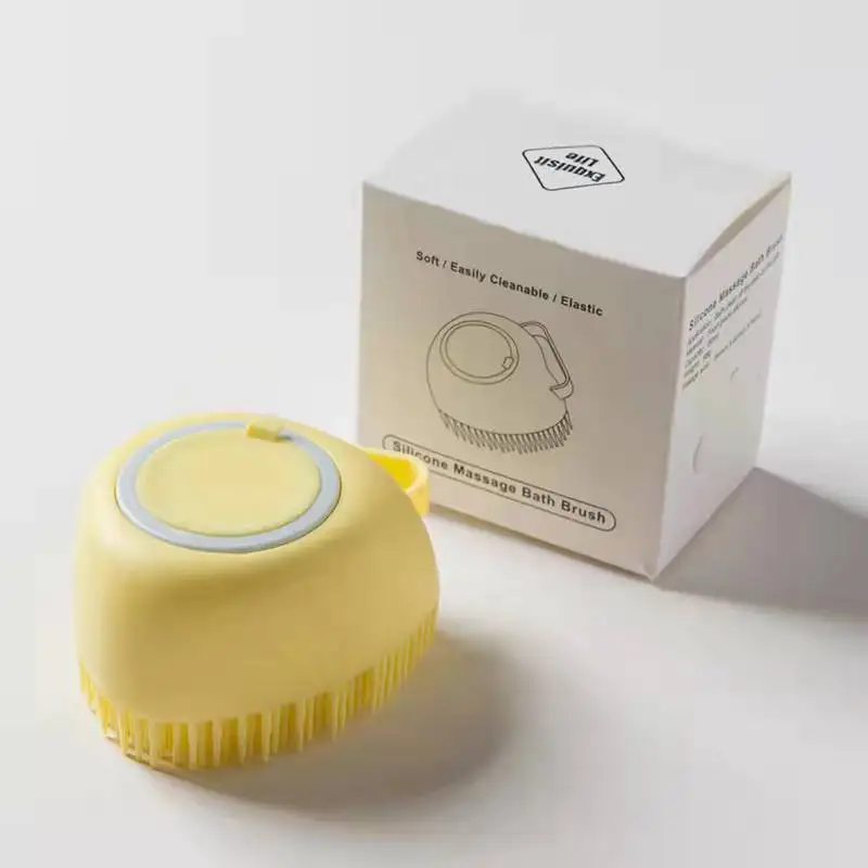 HZM Wholesale Amazon Silicone Baby Bath Brush Body Grooming Massage Brush with Shampoo Bottle Design