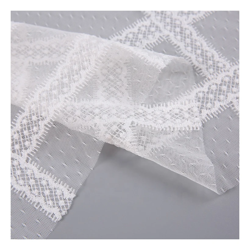Net Fabric Luxury Plaid Lace African Embroidered Nylon for Garment White 100%polyester Fashion Lightweight Weft Knitted TUV