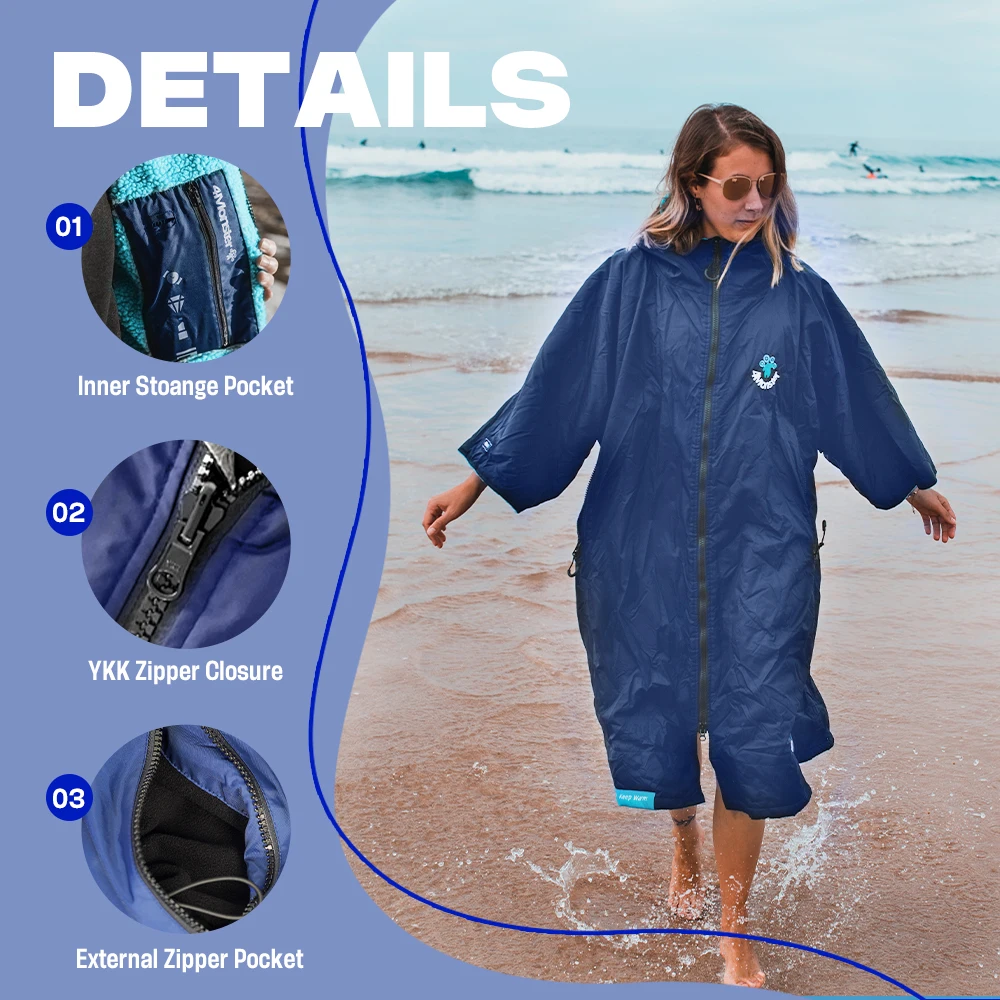4Monster Swim Parka with Hood,Quick-dry Wetsuit Changing Robe Waterproof,Warm Coat Surf Poncho for Water Sport, Beach&Pool