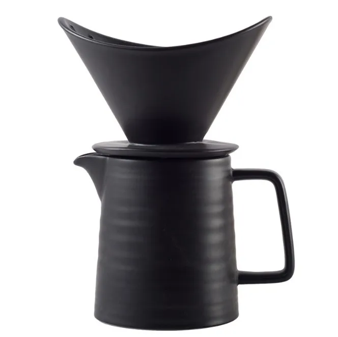 Pour Over Coffee Maker Set with Filter Drip Brewing Device 500ml Coffee Pot Premium Black Ceramic Hand Drip Coffee Set