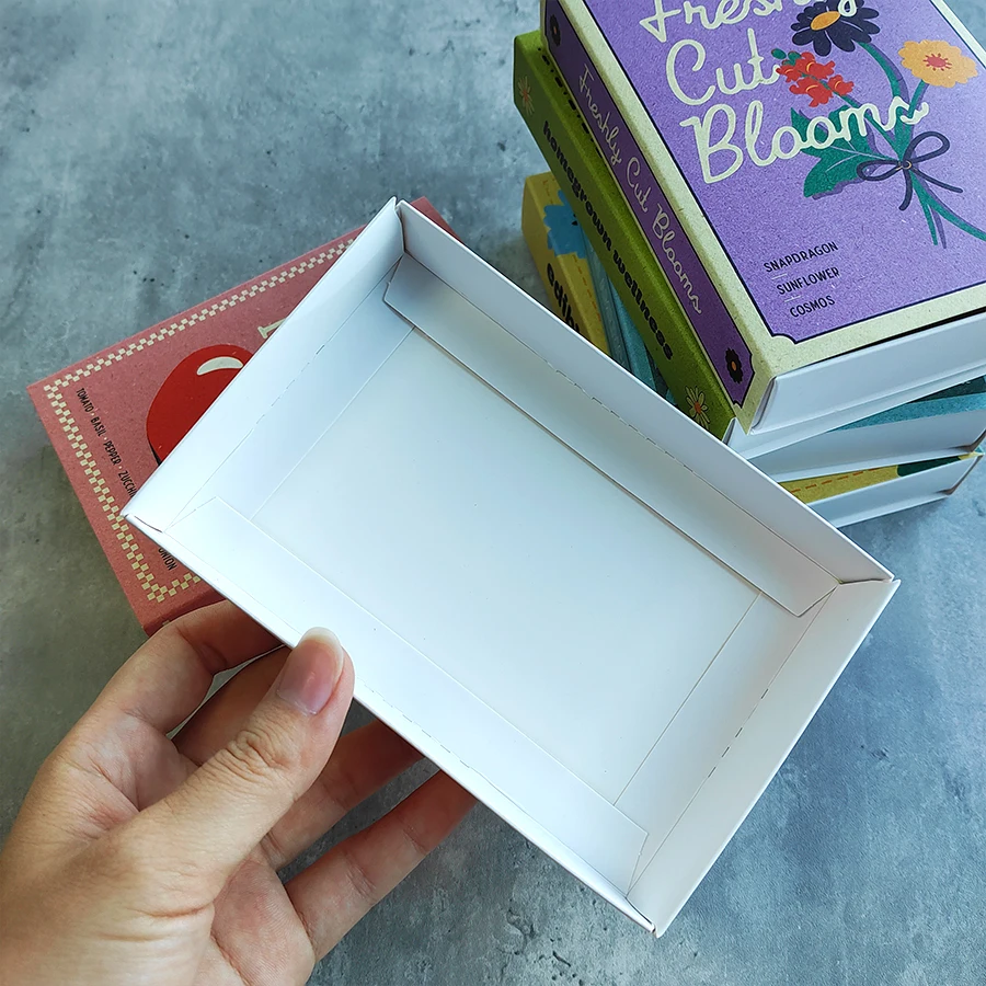 White Cardboard Paper Drawer Box Packaging With Colorful Custom Logo For Seed