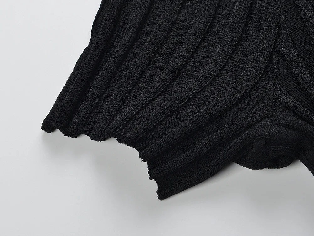 2024 Spring Summer French Style Women Knitted Short Sleeve Round Collar Ladies Fashion Maxi Long Solid Hollow Out Dresses