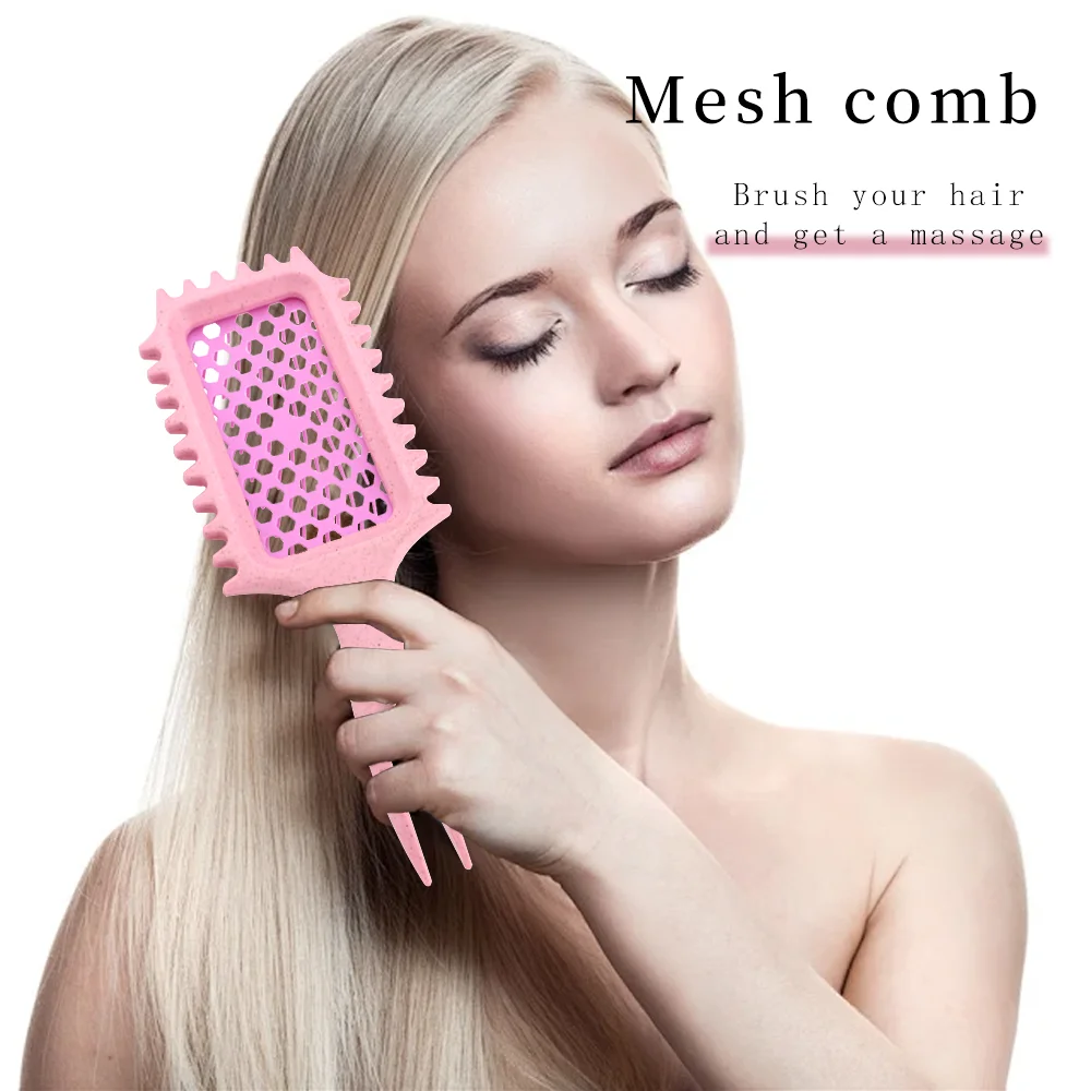 New Design customized logo hair brush Hollowed out scalp massage comb hair brush Wheat straw Detangling Vent Shower Hair Brush