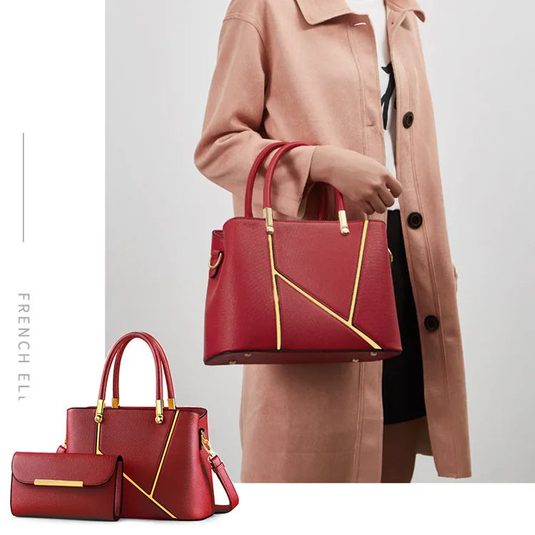 2021 Fashion High Quality Ladies Hand bags Women Bags Sets Red Pu leather Handbags sets 2 In 1