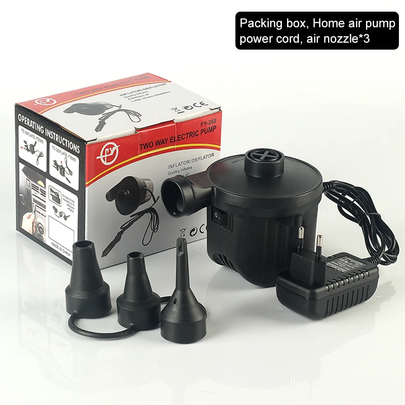 Portable Electric Air Pump With European Adapter Air Mattress Pump Quick Fill With 3 Nozzles For Swimming Ring And Pool