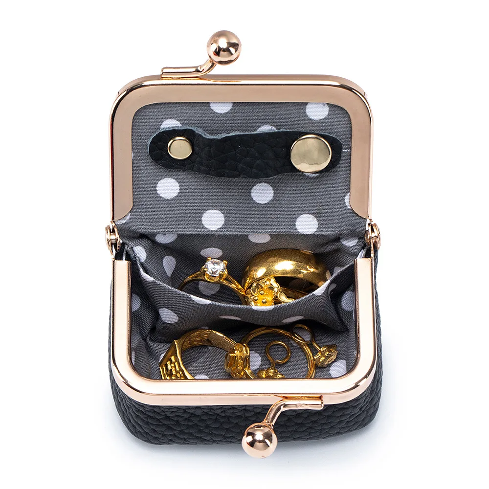 AndoBag Genuine Leather Mini Coin Purse Solid Color Kiss Lock Change Pouch Casual Style Small Jewelry Bag for Women