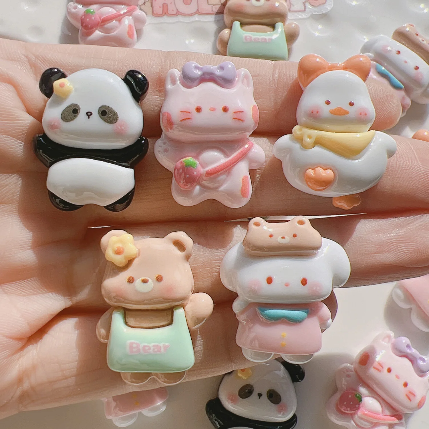 Cute Raising Hands Panda Cartoon Image Flat Back Resin Cabochon For DIY Crafts Decoration Garments