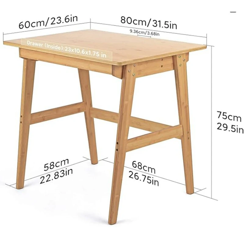 Laptop Writing Desk Bamboo Home Office Table 2 Drawers Modern Furniture Simple Study Makeup Workstation Computer Gaming Table