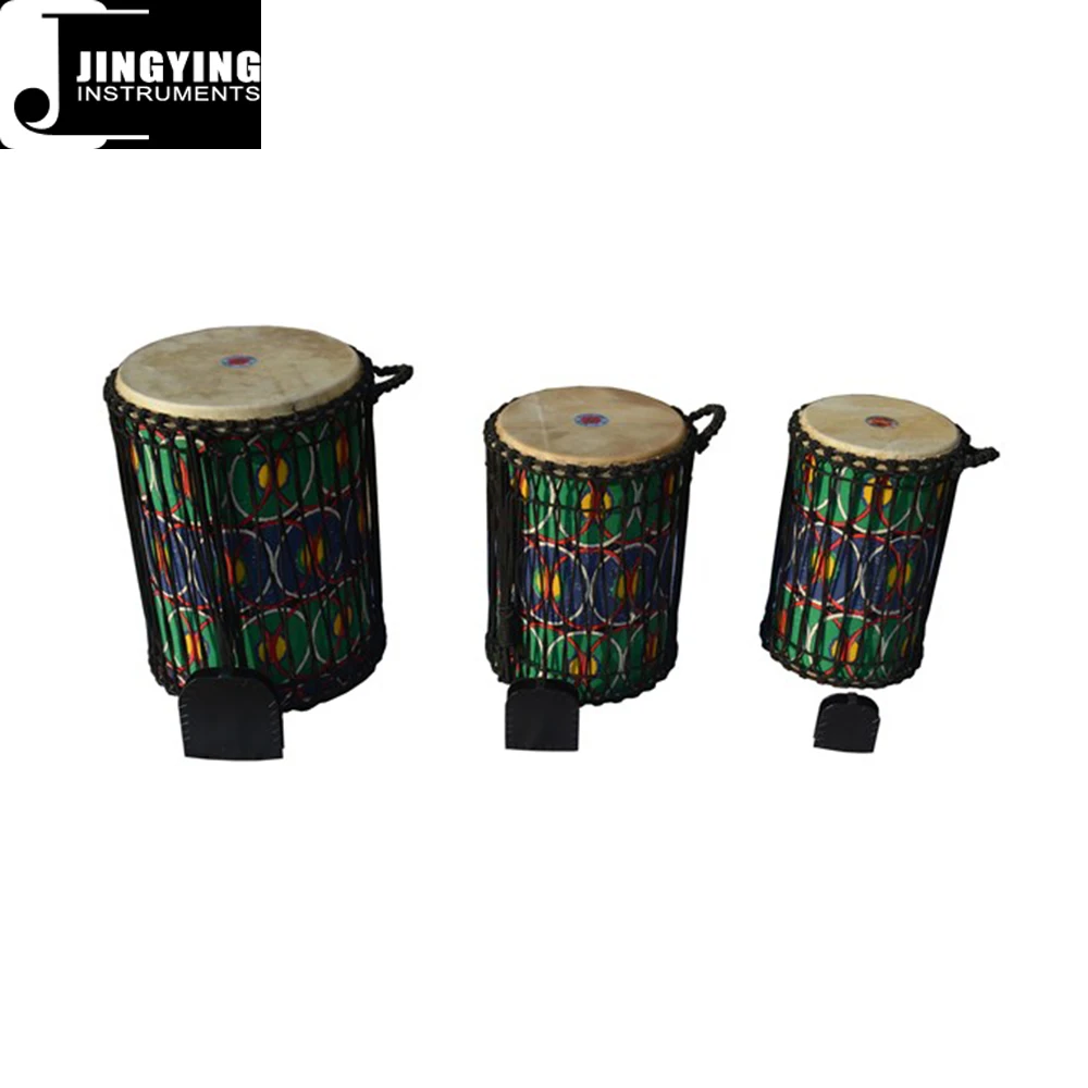 2024 Jingying Music Latin Drums,Wholesale 11/13/16 inch Professional Bass/Alto/Treble Cloth-art Djun Djun Drums with Stand Set