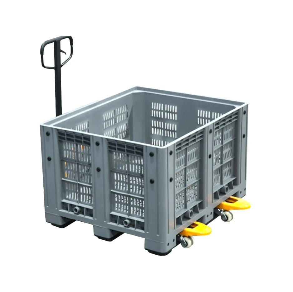 Heavy Duty Large Hdpe Mesh Vented Vegetable And Fruits Storage Stackable Fruit Plastic Pallet Bins With Lid