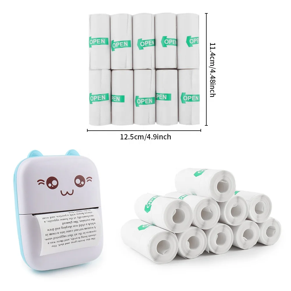 10rolls Mini Printer Paper, Self Adhesive Thermal Paper Printable Sticker Paper For Pocket Thermal Printer