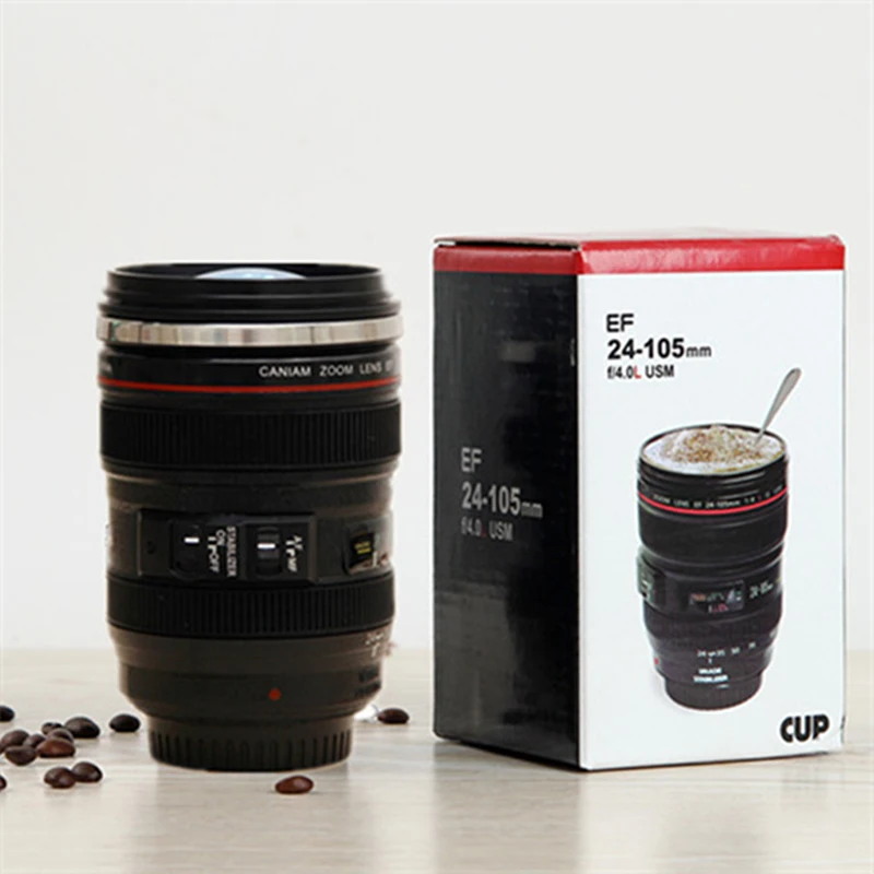 New Creative SLR Camera Len Cup Funny Shape Black And White Shutterbug Gift Office Stainless Steel Cup Camera Commemorative Gift