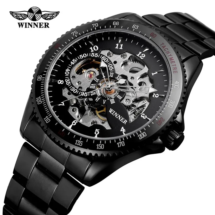 WINNER 2019 Fashion Watch Men Auto Mechanical Skeleton Dial Copper Stainless Steel Strap Mens Watches Top Brand Luxury
