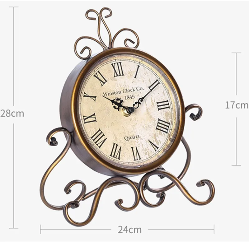 European vintage iron art clock silent  seat clock wholesale desk clock iron art metal decoration