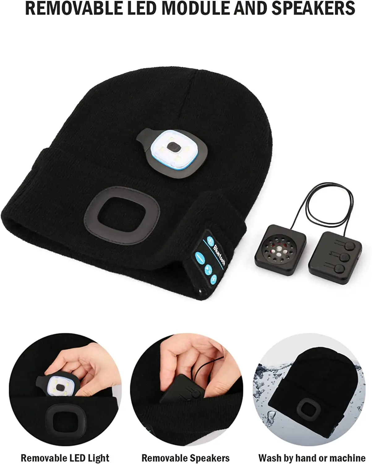 Bluetooth Beanie Hat with Light Unisex USB Rechargeable 4 LED Headlamp Cap with Wireless Headphones Led Lighted Beanie Cap