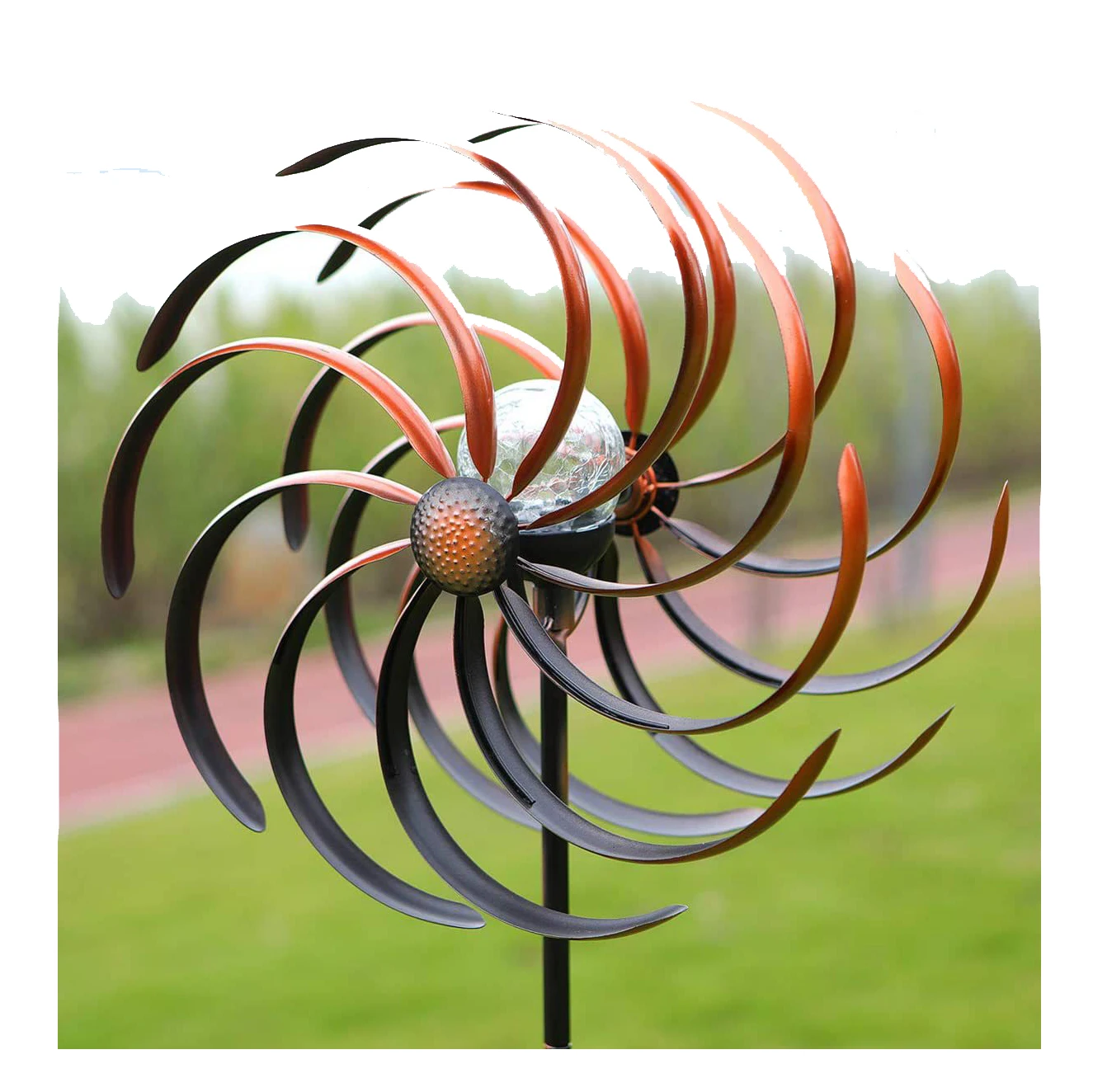 Wind Spinner Garden Decoration Windmill Pole with Garden Lights Outdoor Ornaments Lawn Patio Yard Decor