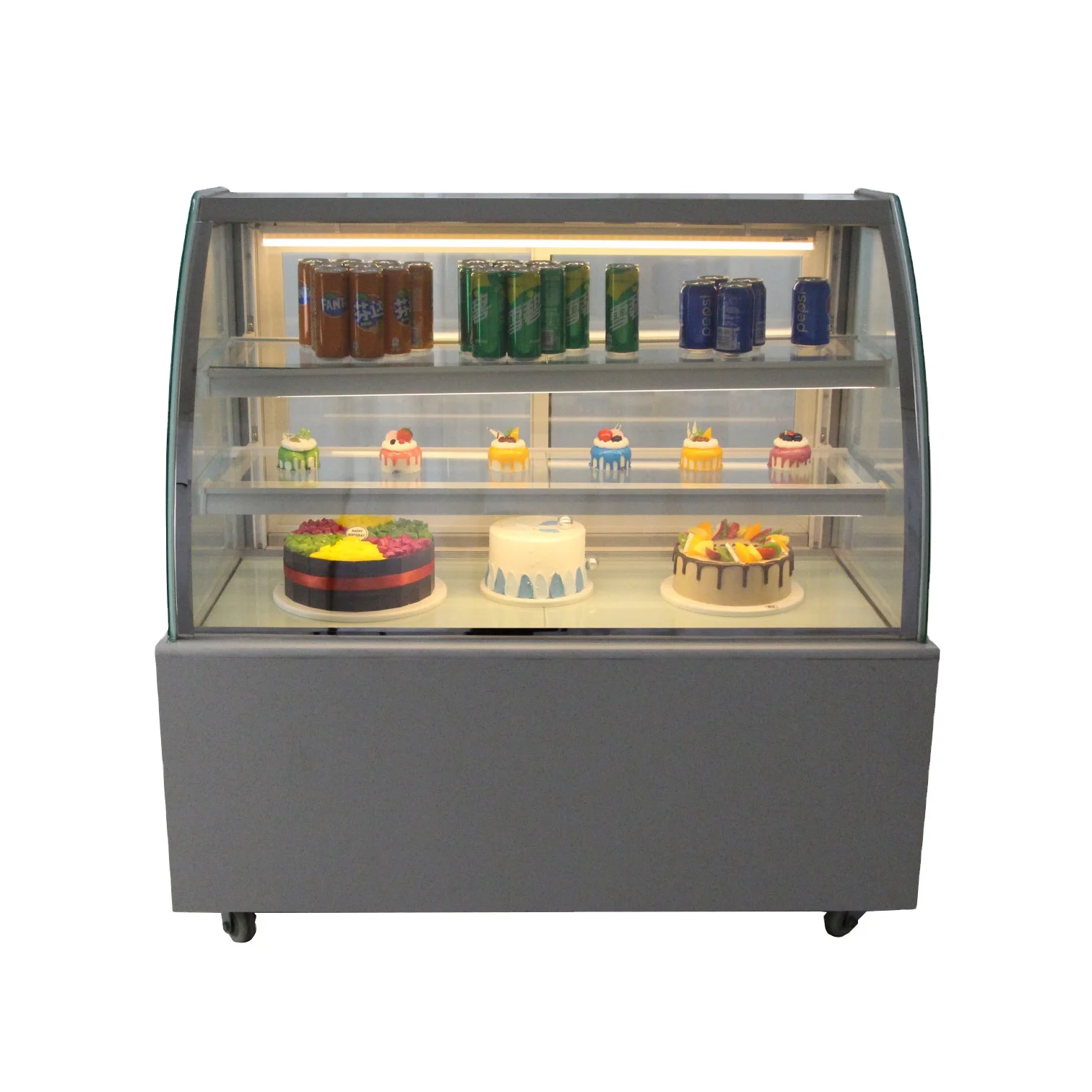 
Шкаф для пирожных, Морозильный шкаф, коммерческий стеклянный стол с воздушным охлаждением, изогнутый, для приготовления фруктов, современный 