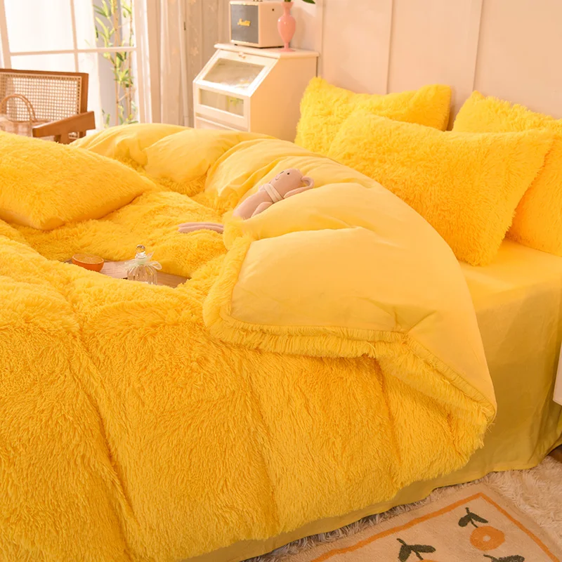 Rainbow Color Bed Sets Fluffy Plush Soft Luxury Bedding Sheet Bed 4 Pieces Warm Sheet Set for Kids Girl Bed Cover
