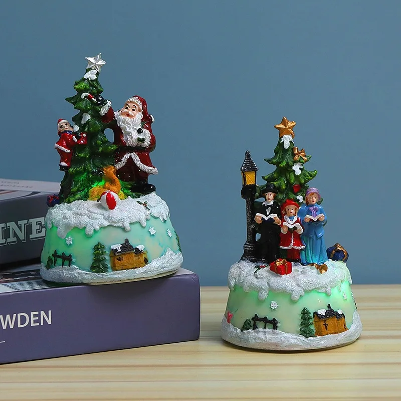 
2021 new Christmas music luminous cabin colorful flashing resin crafts ornaments European Christmas decorations gifts 
