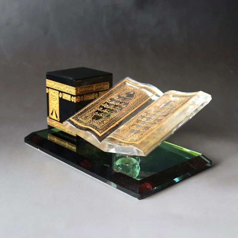 Islamic Muslim Decorative Arabic Crystal Glass Quran Book With Kaaba Ramadan Souvenirs Gifts