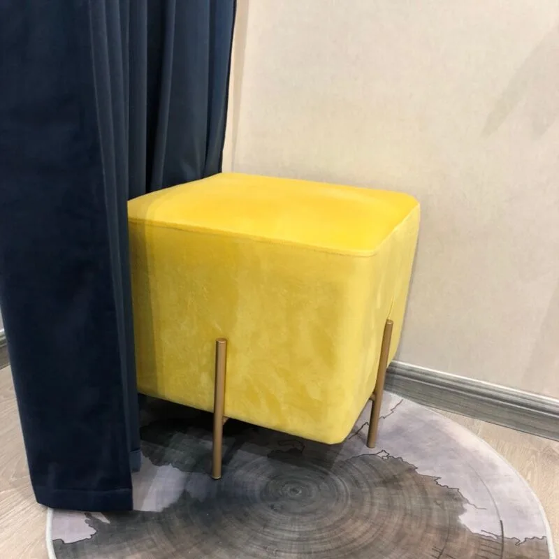 Glam Pouf Ottoman Velvet Upholstered Solid Color Square Ottoman with Metal Legs living room furniture Home Decor leisure sofa