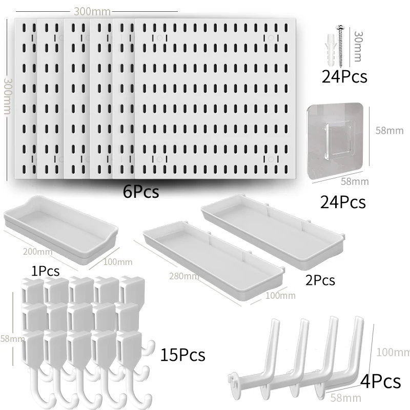 Modern Single-Tier Pegboard Wall Storage Organizer Efficient Saver Multifunctional Design Household Bathroom Garage Cleaning