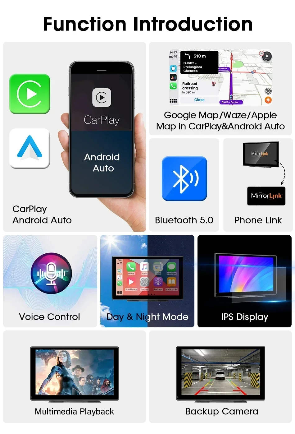 9-дюймовый зеркальный монитор Mirrorlink беспроводной Carplay Android Auto Bluetooth-совместимый видеорегистратор Встроенный динамик HD сенсорный экран