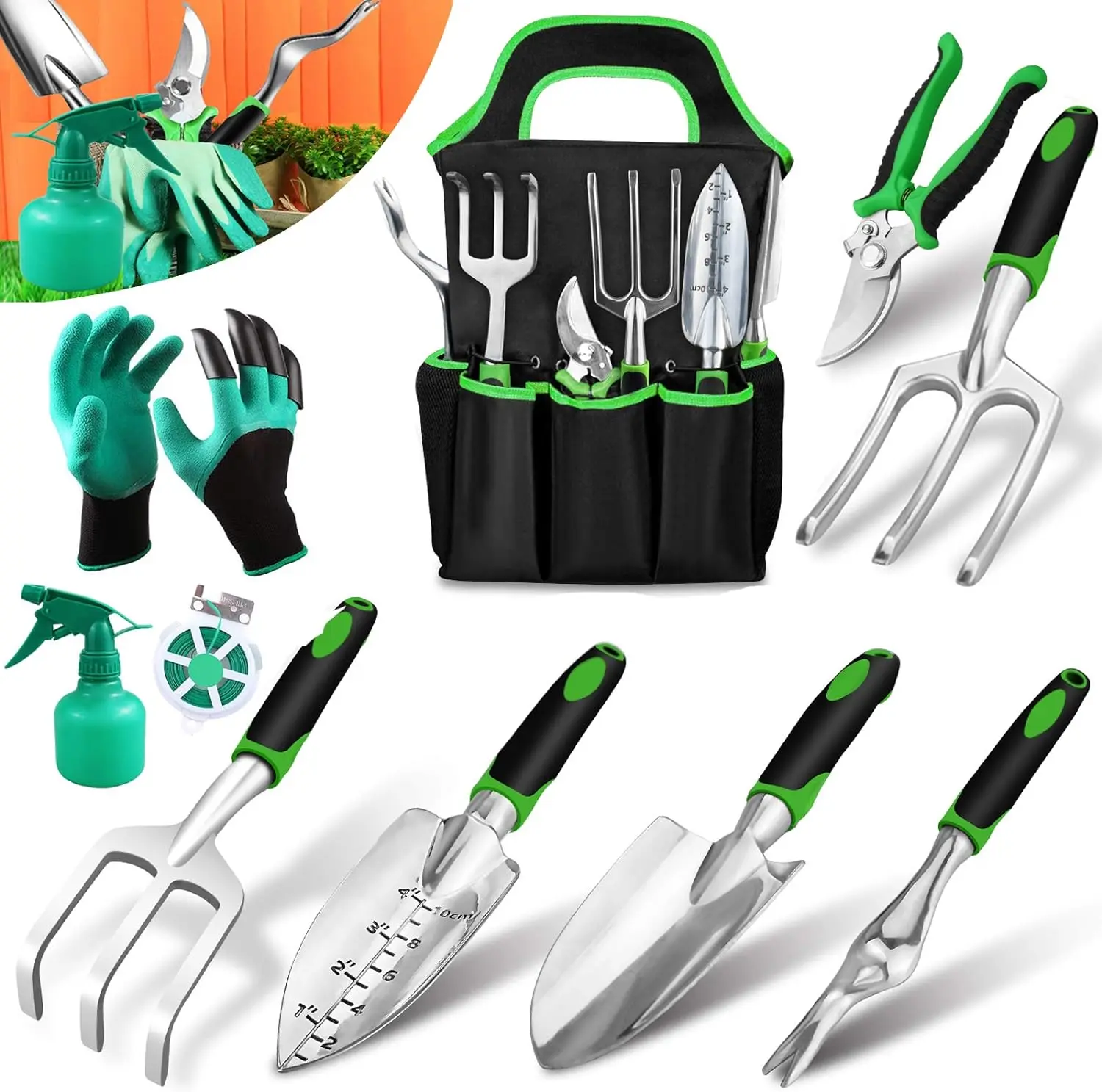 8pcs Garden Tools Set  Gardening Tools with Storage Tote Bag and Non-Slip Handle