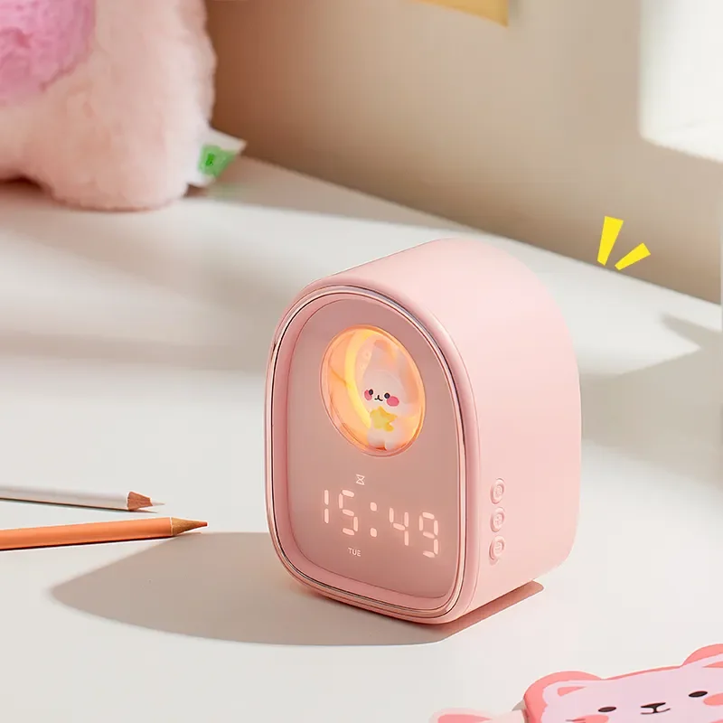 Cartoon Rabbit Smart Sleep Wake Up Mini Alarm Clock Atmosphere Night Lamp Table Clock