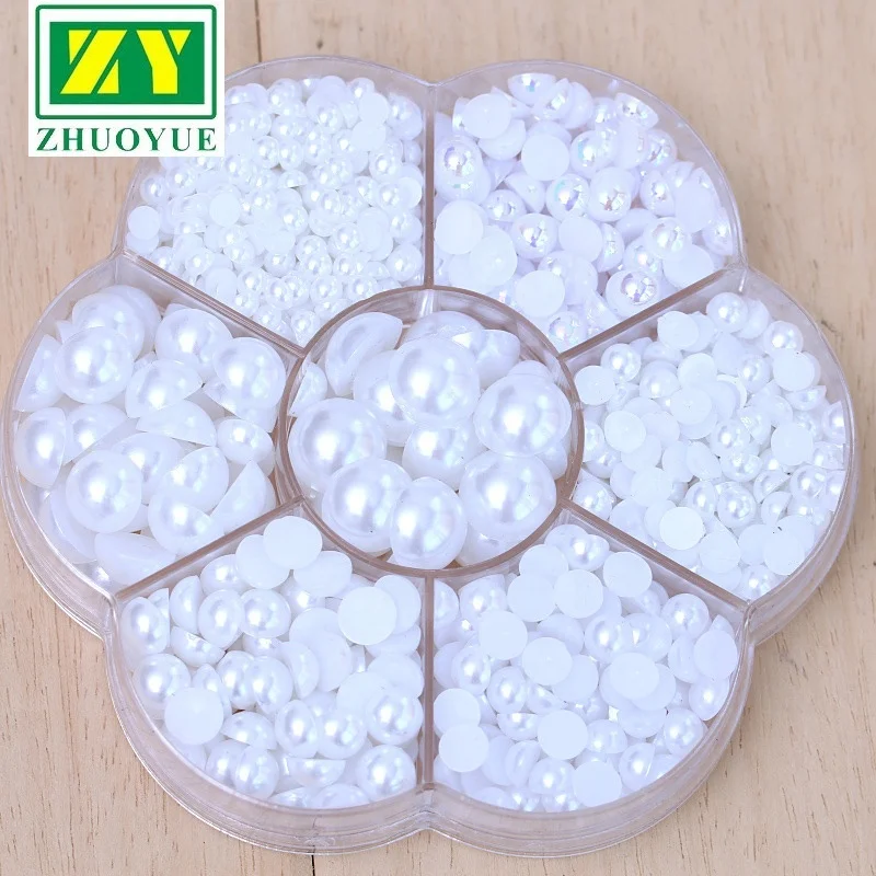 Flatback Half Round Pearls Imit Ation Glue on Resin Beads for Nail Art Decorations