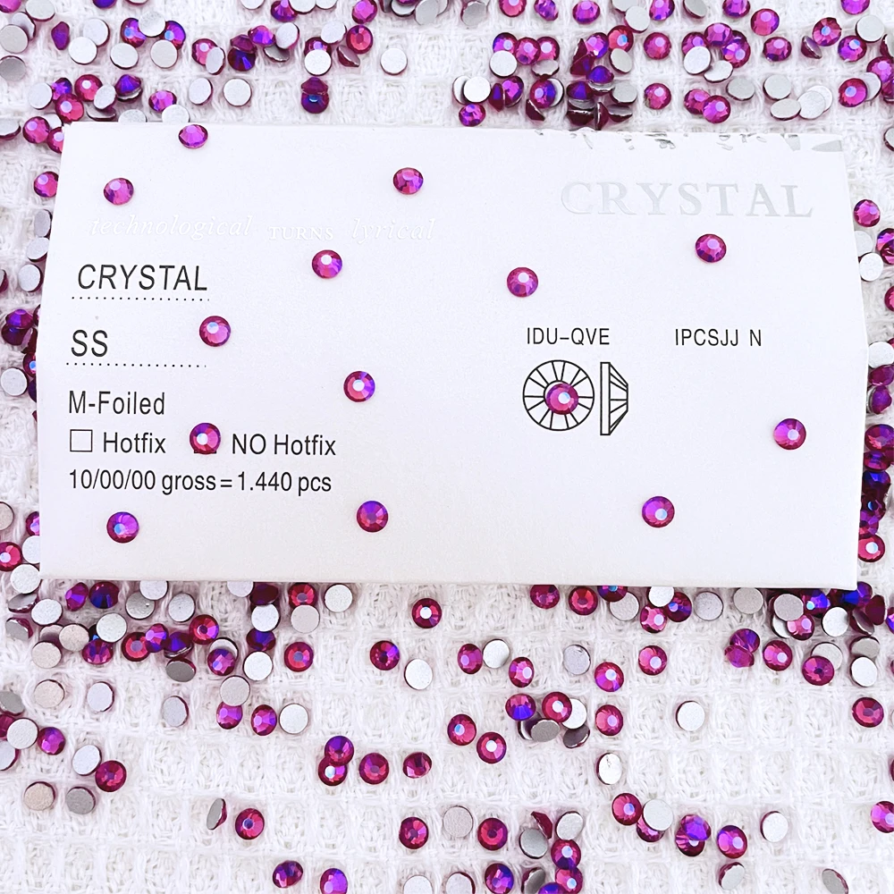 Hot Fuchsia AB SS3-SS30 Stock colors glass Rhinestones flat back non hot fix rhinestones For DIY cup