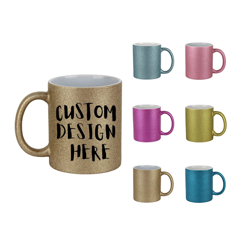 Wholesale 11oz Ceramic Coffee Mug Glitter Ceramic Coffee Mugs Sparkling Cups for DIY Sublimation Porcelain Coffee Mugs