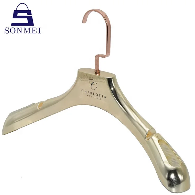 High quality jacket clothes custom glossy electroplated silver hangers