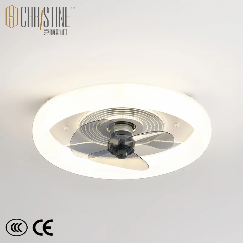  Custom Logo 3 Blade 220V White Bedroom Crystal LED Ceiling Fan Lights For