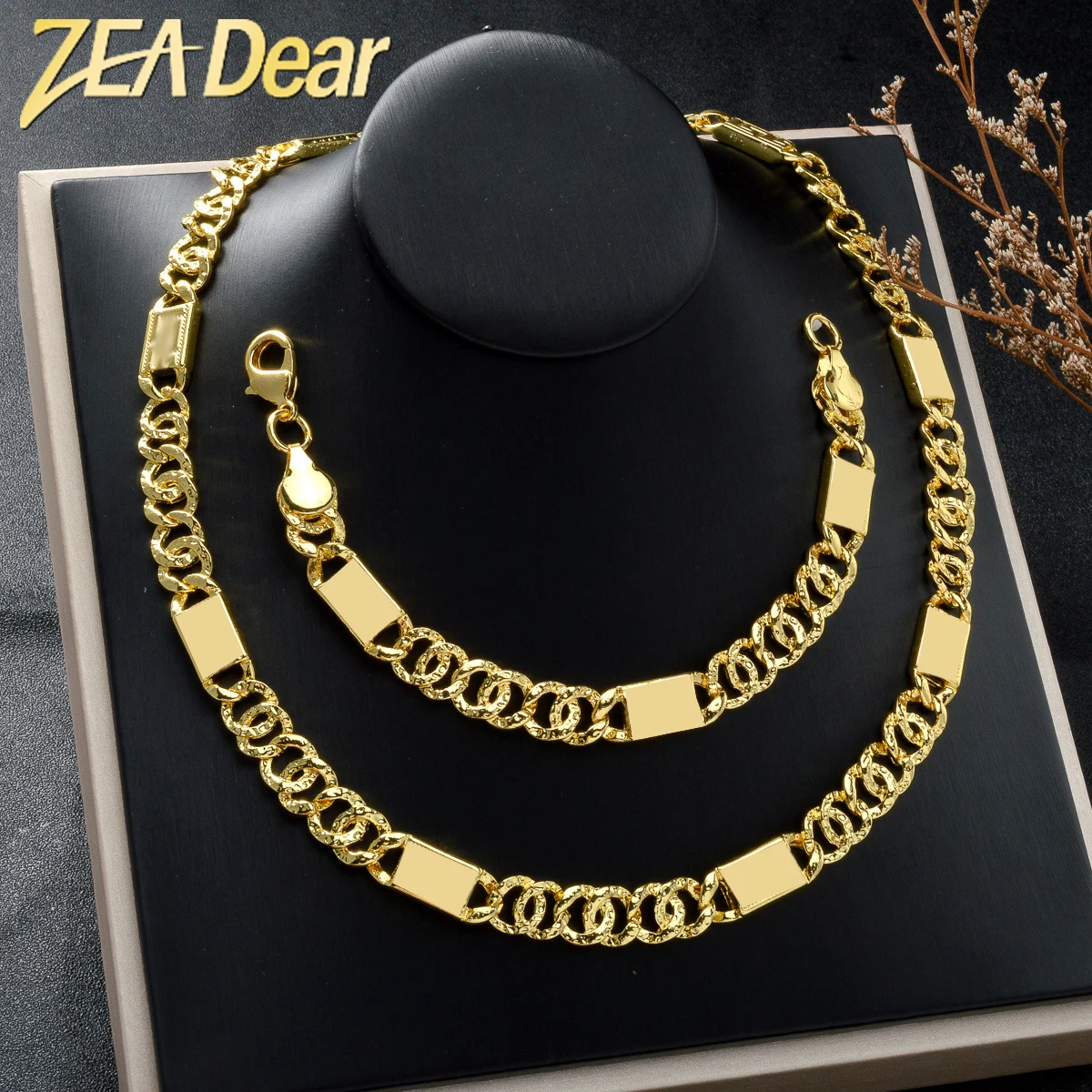 Custom Luxury Jewellery 18k Gold Plated Infinite Chain Necklace Bracelet Jewelry Sets Women