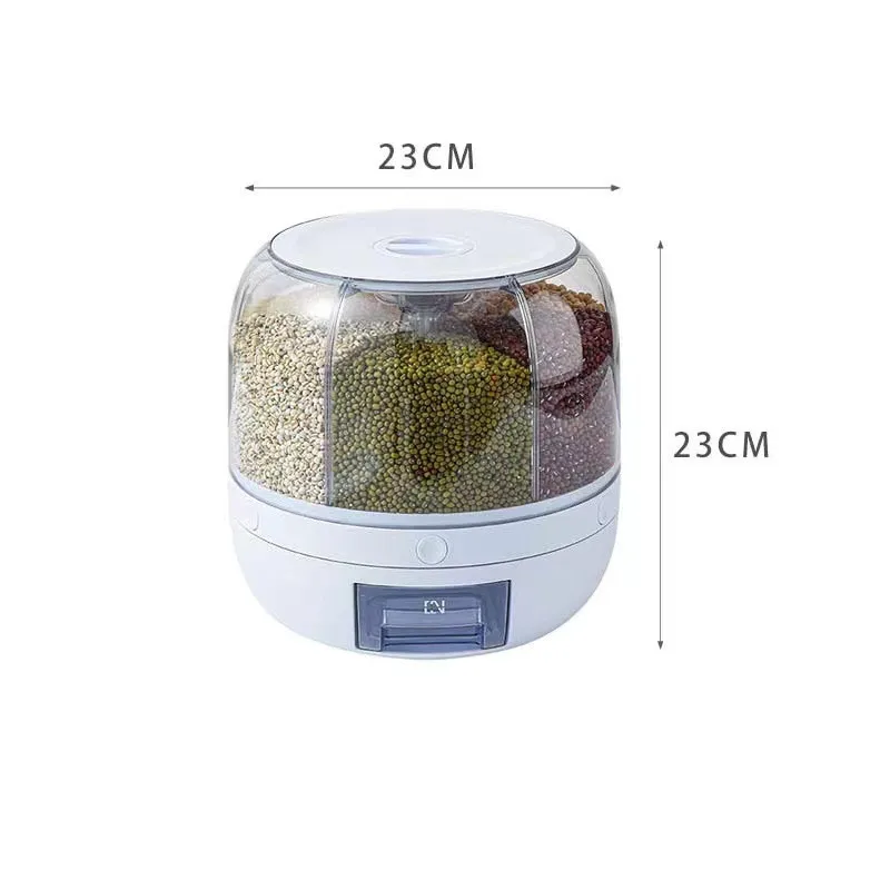 Plastic 360 Degree Rotation Storage Container Cereal Dry Food Rice Grain Storage Dispenser Box with Measuring Cup