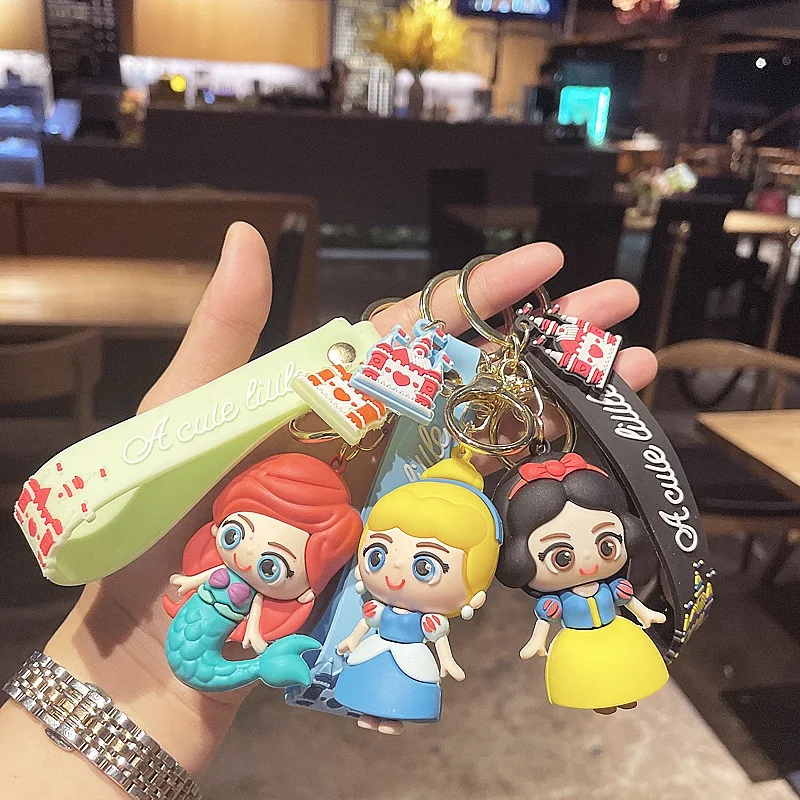 3D Rubber Cartoon Princess Keychain Womens Girls Purse Charms Accessories Car Key Chain Backpack Bag Pendant