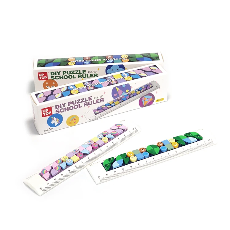 New arrivals products stationary wholesale square rulers cute DIY blocks set 15cm plastic scale Puzzles Ruler for school