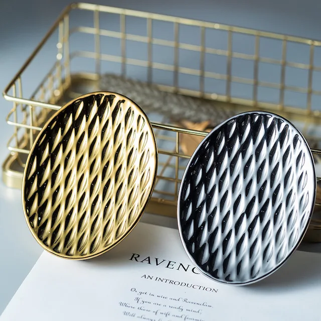 Bathroom Ceramic Bar Soap Tray Shower Soap Holder for Vanity Countertop Sink Soap Dish Gold